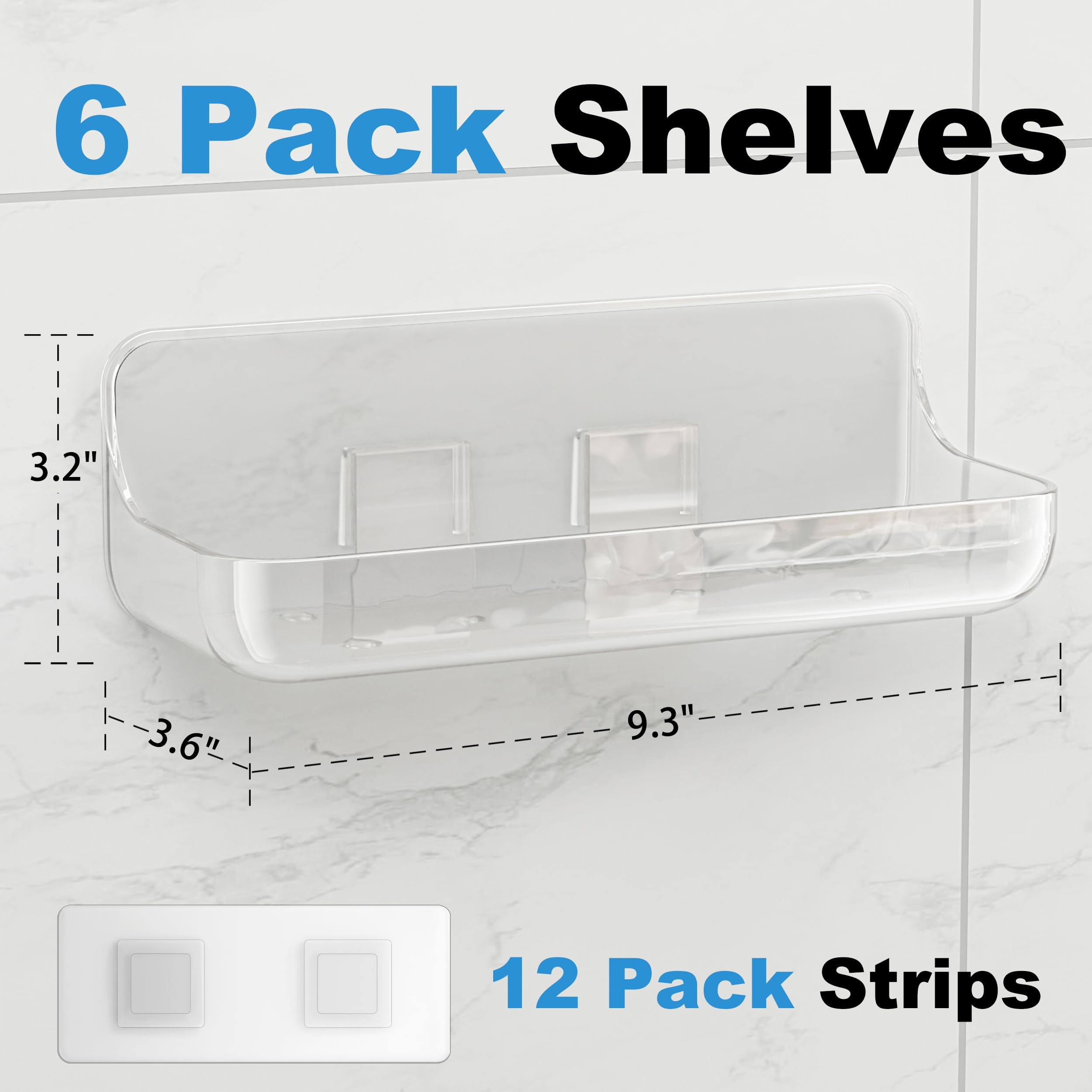 Adhesive Shower Caddy, 2 Pack Acrylic Bathroom Shelves, No Drill Wall Mount Organizer Storage ...