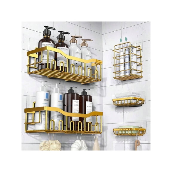 Adhesive Shower Caddy, 5 Pack Rustproof Stainless Steel Bath Organizers With Large Capacity, No Drilling Shelves For Bathroom Storage & Home Decor