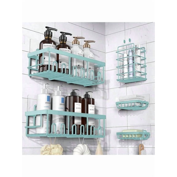 Adhesive Shower Caddy, 5 Pack Rustproof Stainless Steel Bath Organizers With Large Capacity, No Drilling Shelves For Bathroom Storage & Home Decor