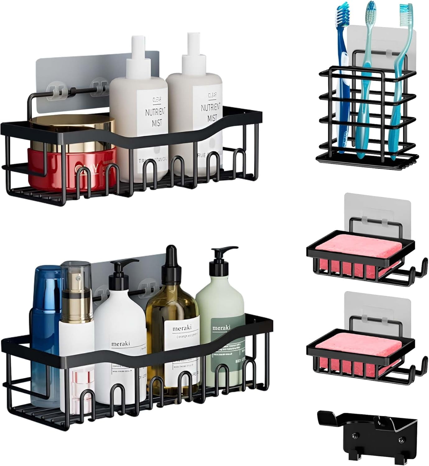 Adhesive Shower Caddy, 6 Pack Stainless Steel Rustproof Bath Organizers, No Drilling Shelves For ...