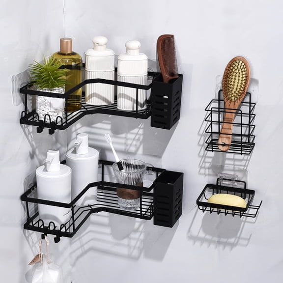 Adhesive Shower Caddy, Corner Bath Organizer, Rustproof Stainless Steel Shower Shelves with Large Capacity, No Drilling Shelves for Bathroom Storage, Home Decor(L)