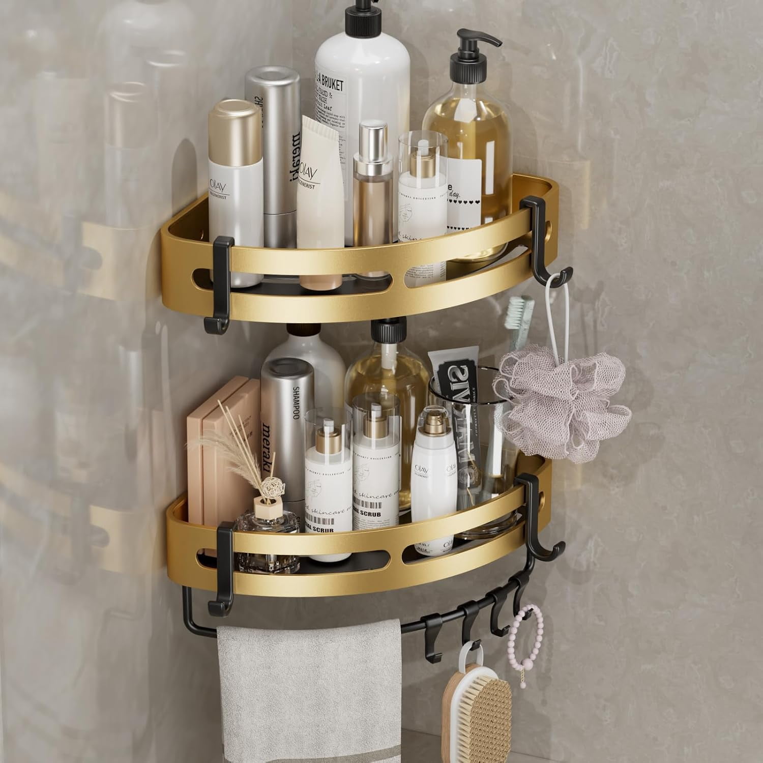 Adhesive Shower Corner Caddy，2-Pack Heavy Duty Shower Corner Shelves ...