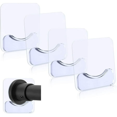 Adhesive Shower Curtain Rod Holder, Invisible Wall Mount Holder for Curtain Rod, No Drilling | Rod Retainer, Transparent Tension Curtain Rod Holder, 4 Pack(Rod Not Included)
