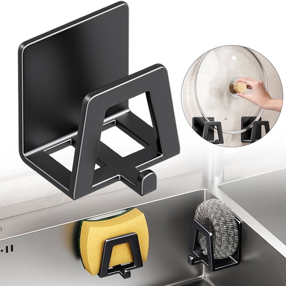 Adhesive Sponge Holder for Kitchen Scrubber Hanger Caddy Accessories Storage Drain Rack Stand for Scratch Dishcloth Dishrag Wool Strainer Stopper Black, A