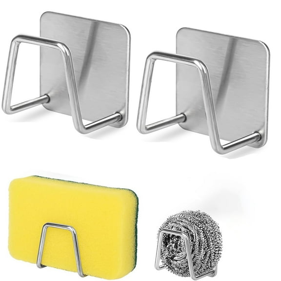Adhesive Sponge Holder for Kitchen Accessories - Stainless Steel Rust Proof Waterproof, (2 Pack)