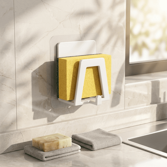 Adhesive Sponge Holder for Kitchen Sink Stainless Steel Sink Caddy No Drilling Waterproof Scouring Pad Organizer Rack for Home Accessories