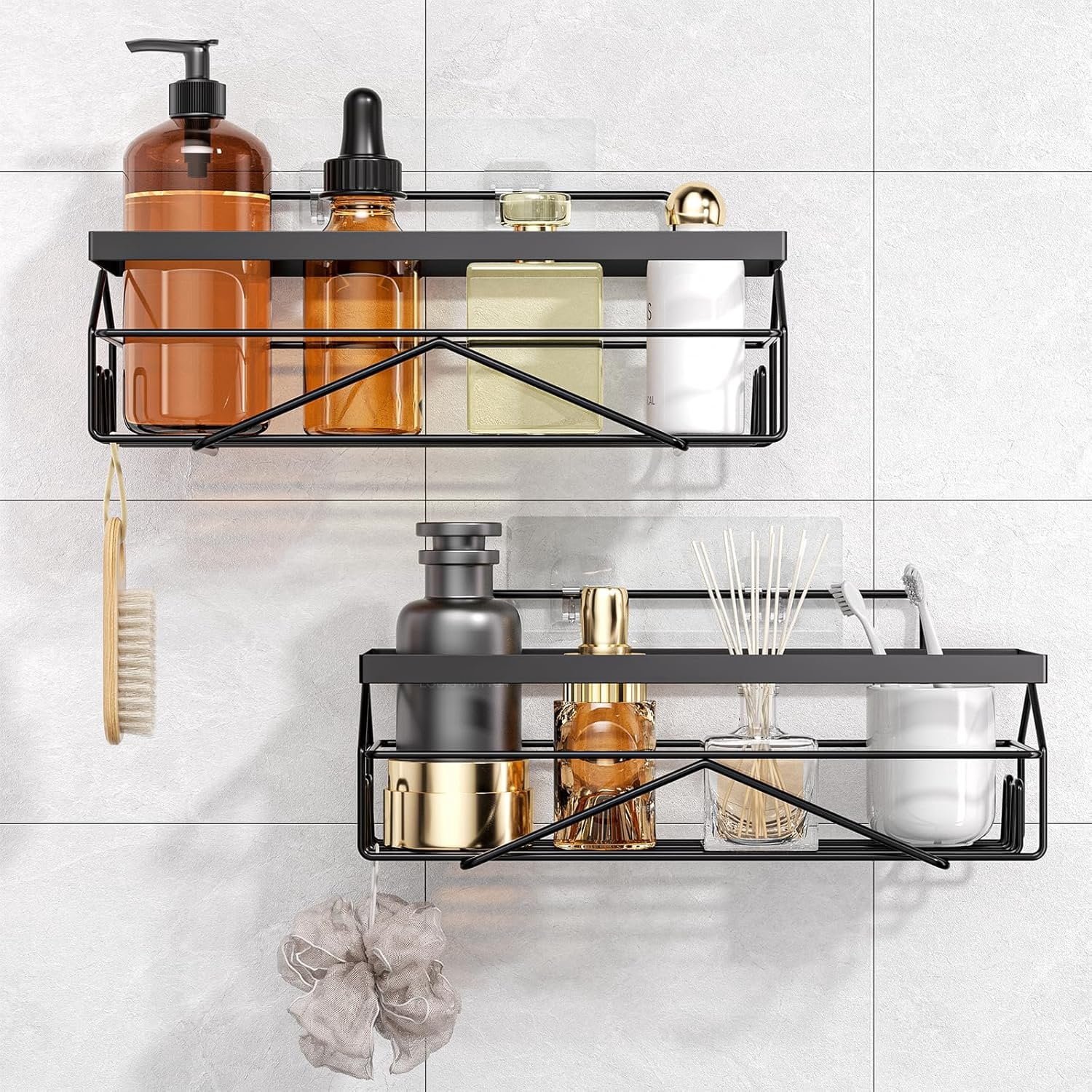 Adhesive Stainless Steel Shower Shelf Organizer - Renter-Friendly ...