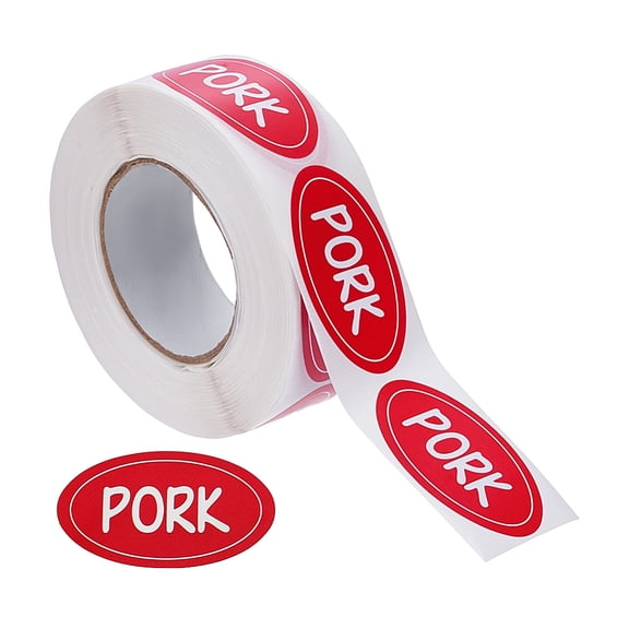 Adhesive Sticker Meat Labels for Envelopes Mailers and Bags Oval with Word Pattern Red 25x45x0.2mm 500pcs/roll DIY