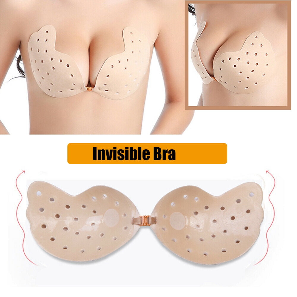 2CFUN Sticky Adhesive Bra Invisible Nipple Covers Lift Bra Strapless Sticky  Push up Reusable Silicone Tape Bra, Invisible Bras for Women & Girls Pink 