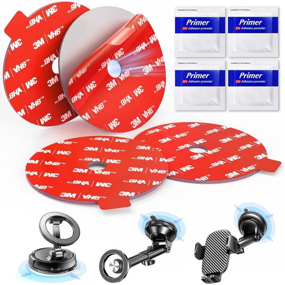 Adhesive Sticky for Car Phone Mount: 4 Pcs 75mm Double Sided Pad with Adhesion Promoter for Suction Cup Holder - Heat Resistant Replacement Tape Strong Hold for Windshield Window Dashboard Dash