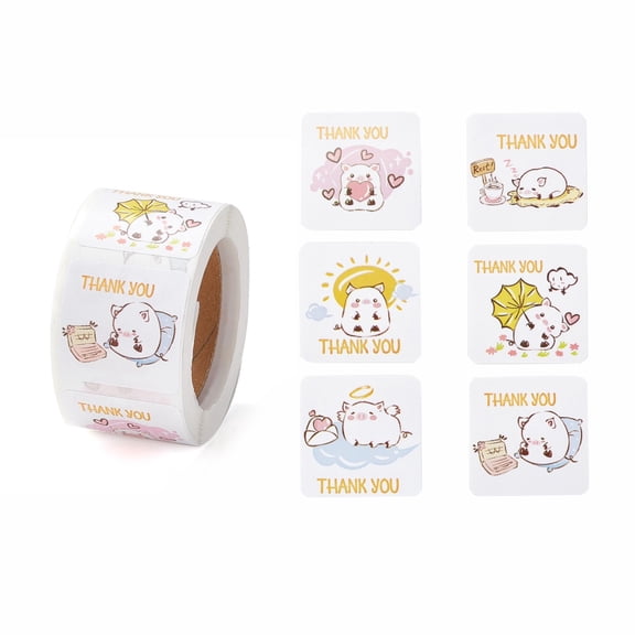 Adhesive Thank You Stickers Roll Square Paper Gift Picture Stickers Word 3.3x5.9cm