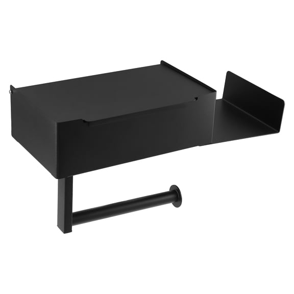 Adhesive Toilet Paper Holder Bathroom Toilet Roll Tissue Holder Wall Mount for Kitchen with Shelf Black