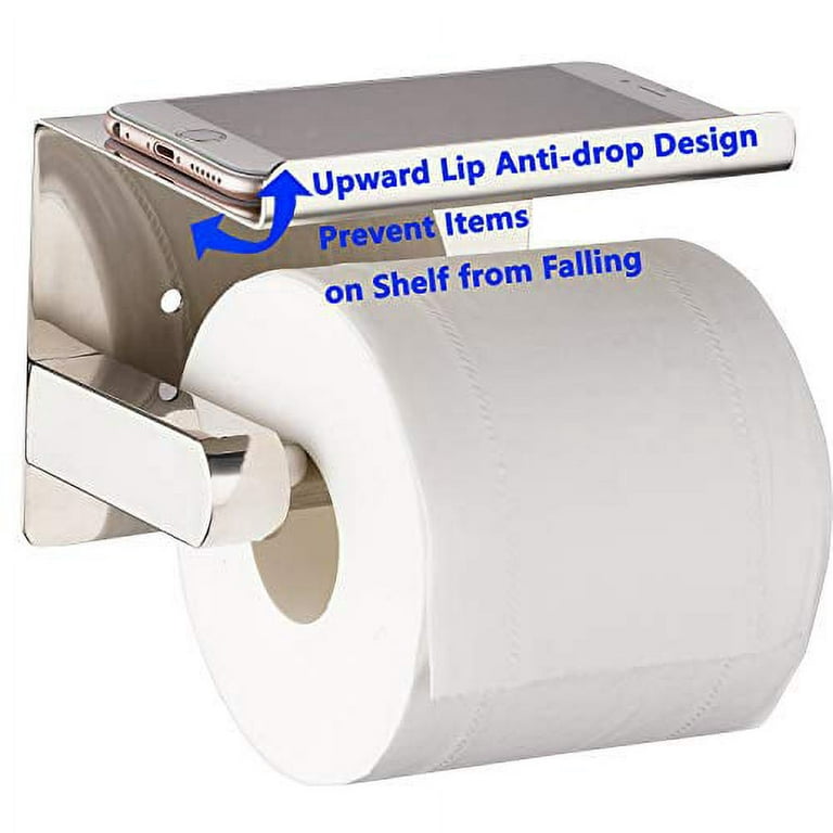 Adhesive Toilet Paper Holder with Shelf, SUS304 Stainless Steel