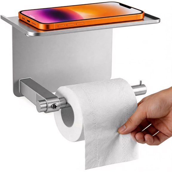 Adhesive Toilet Paper Holder with Shelf,Wall Mount Roller for Bathroom,RV,Washroom,Kitchen,Rustproof Stainless Steel Tissue Fits Mega Rolls