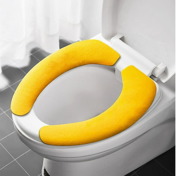Adhesive Toilet Seat Cover Velvet Yellow Cushion Extended Pad 14.56x5.51 Inch Bathroom Comfort Accessory