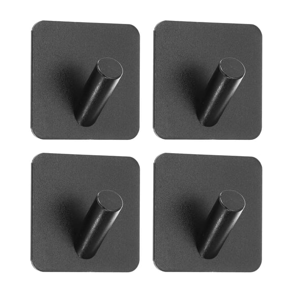 Adhesive Towel Hooks, 4 Pack Aluminum Sturdy Drill-Free Stick On Wall Hooks for Bathroom Kitchen, Black
