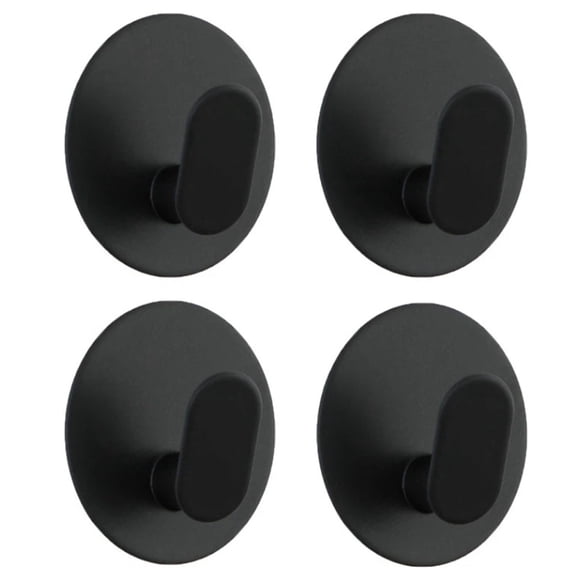 Adhesive Towel Hooks - 4 Pack Extra Strong Heavy Duty Wall Hooks for Bathroom/Shower Door Hanging Coat, Robe, Towel, Dogs' Leads and Collars (Matte Black, Stainless Steel)