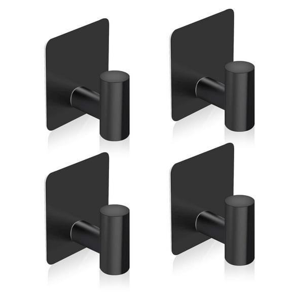 Adhesive Towel Hooks, Heavy Duty Stick on Towel Hooks for Bathrooms Wall Waterproof Adhesive Shower Hooks for Hanging Loofah, Clothes, Robes(Matte Black 2 Pcs)