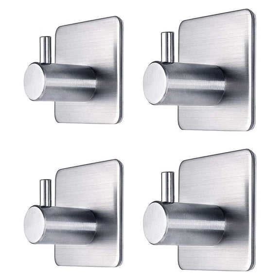 4-Packs Adhesive Towel Hooks Heavy Duty Wall Hooks Waterproof Stainless Steel Hanger for Hanging Coat, Hat, Towel Robe Hook Rack Wall Mount- Bathroom and Bedroom
