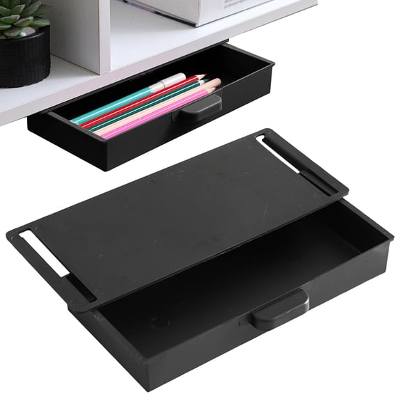 Adhesive Under Desk Storage Drawer, Hidden Plastic Organizer for Makeup, Jewelry, Kitchen, and Home Office