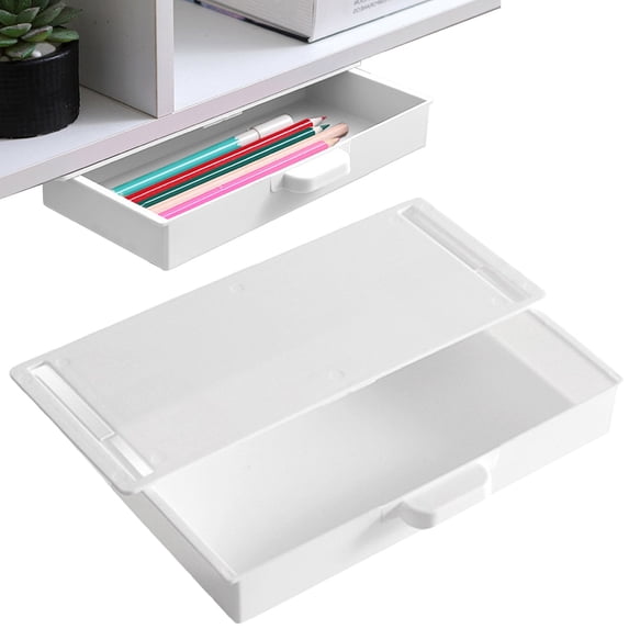 Adhesive Under Desk Storage Drawer, Hidden Plastic Organizer for Makeup, Jewelry, Kitchen, and Home Office