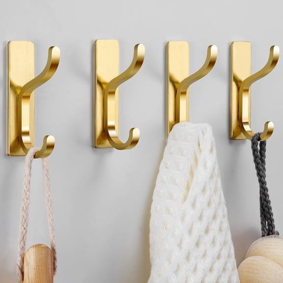 Adhesive Wall Coat Hooks - Heavy Duty Stick-On Door Hanger, Metal Hook for Hanging Towel,Purse, Robe, Backpack, Jacket, Clothes