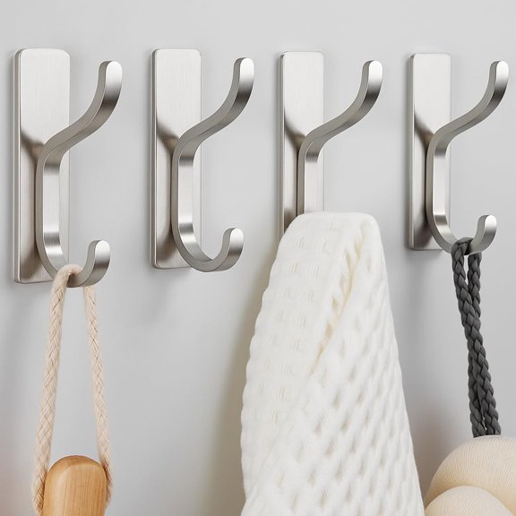 Adhesive Wall Coat Hooks - Heavy Duty Stick-On Door Hanger, Metal Hook for Hanging Towel,Purse, Robe, Backpack, Jacket, Clothes