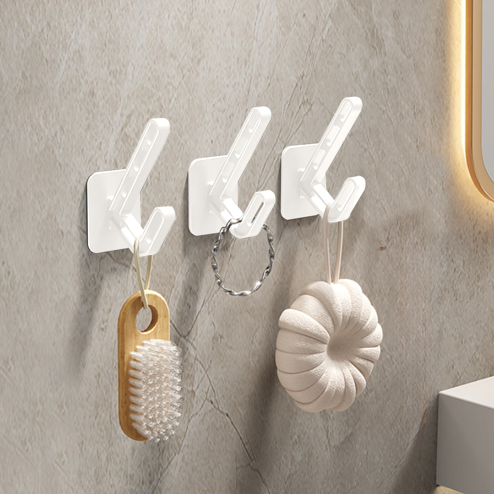 Adhesive Wall Hook, 3 Pack Plastic Build, No Drill Install, Strong Load ...