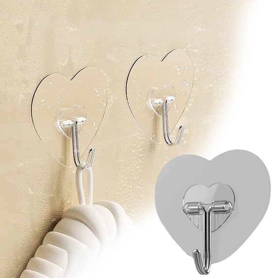 Adhesive Wall Hooks 6 Pcs Heavy Duty No-Drill Heart-Shaped Decorative Hooks Renter-Friendly Wall Organizer for Kitchen, Bathroom, Bedroom, Ceiling & Home Storage Use