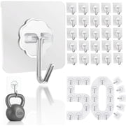 Adhesive Wall Hooks Clear 50lbMax Heavy Duty Hanging Sticky-10 Pack | Heavy Duty Hooks for Walls Hanging 50 lbs No Damage, Waterproof Sticky Transparent Ceiling Hook for Towel/Kitchen/Outdoor