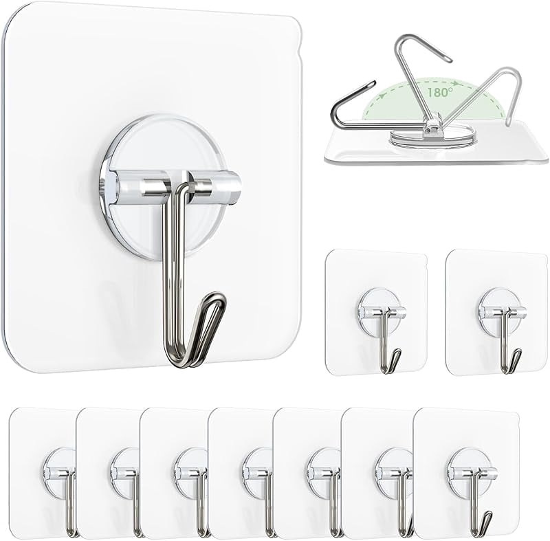 Adhesive Wall Hooks for Hanging, Clear Removable Window Hooks 13 lb ...