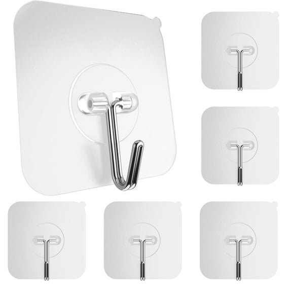 Adhesive Wall Hooks for Hanging Heavy Duty 22 lbs Hooks for Walls No Damage, Towel Sticky Clear Hook, Waterproof, Home, Bathroom, Kitchen, Office, and Outdoor 12 Pack
