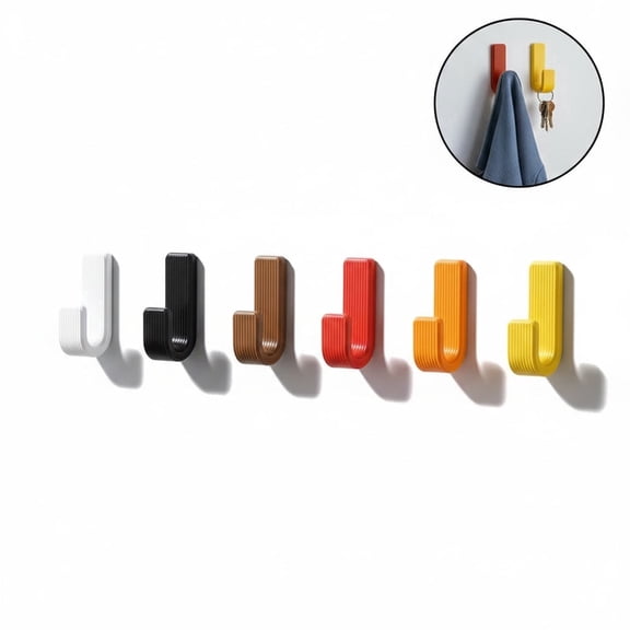 Adhesive Wall Hooks, Multi-Color No-Drill Hanging Hooks, 6 hooks (1 of each color)
