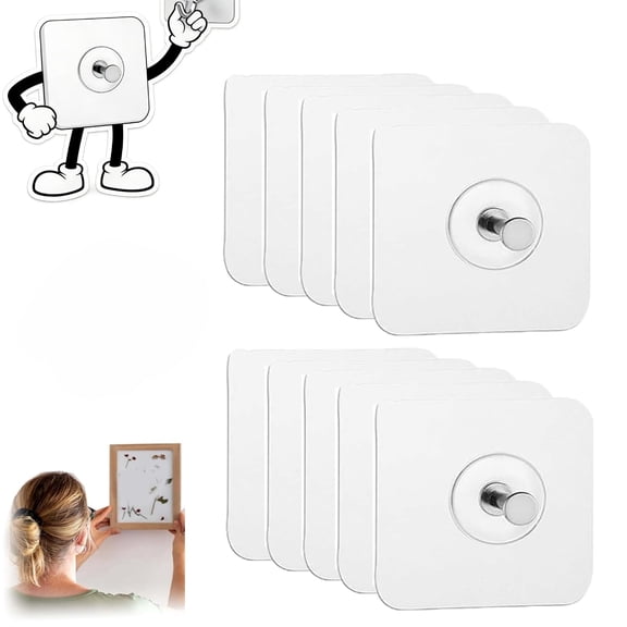 Adhesive Wall Hooks No Drill Screw Stickers for Pictures Bathroom Kitchen 10pcs Set