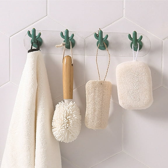 Adhesive Wall Hooks Towel Hooks Keys Hanger Hat Hanger Decorative Wall Hooks Bathroom Organizer 4Pcs Wall-Mounted Cactus Shape Hook Holder Kitchen Bathroom Office Hanger Rack