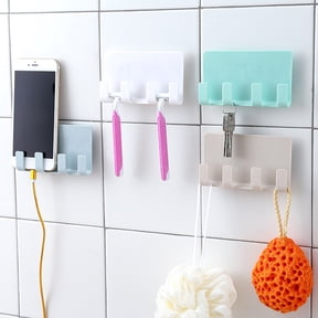 Adhesive Wall Mobile Phone Holder Charging Stand Rack Keys Towel Hanging Shelf,White