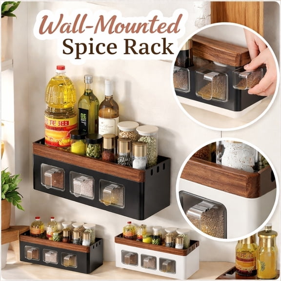 Adhesive Wall Mount Kitchen Rack Organizer Floating Shelf Design For Seasonings Jars And Condiments No-Drill Installation For Pantry And Countertop Space Saving Storage, 1Pack White