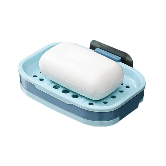 Adhesive Wall Mounted Shower Soap Holder - No Drill Pp Plastic Bar Soap Dish with Drainage, Rustproof Multi-Purpose Soap Tray for Bathroom Kitchen(Blue)