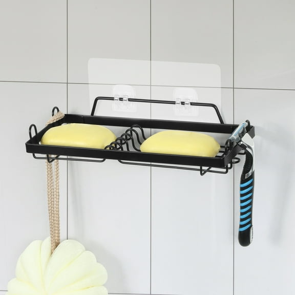 Adhesive Wall Mounted Soap Holder Basket, Black