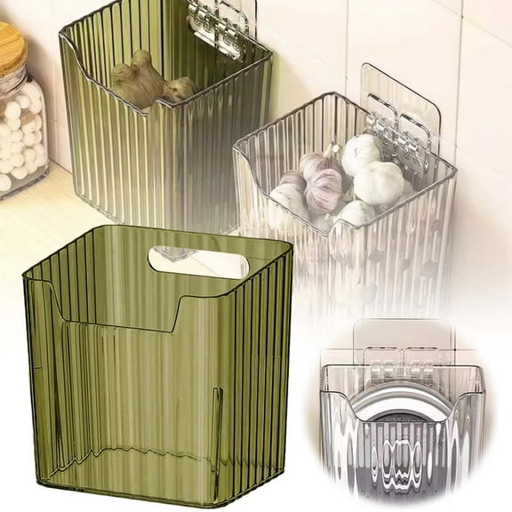 Adhesive Wall Mounted Storage Bins Organizer, Hanging Shower Caddy for Bathroom,Kitchen,Cabinet Refrigerator Clear Hanging Baskets for Toothbrush,Onion,Non-Drill Space-Saving Shelves