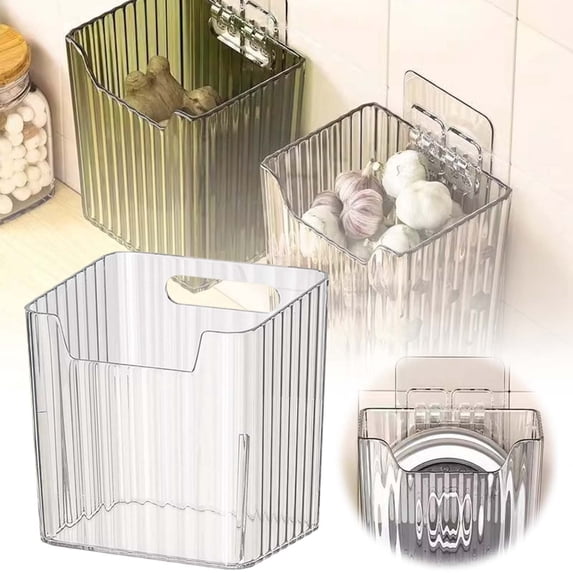 Adhesive Wall Mounted Storage Bins Organizer, Hanging Shower Caddy for Bathroom,Kitchen,Cabinet Refrigerator Clear Hanging Baskets for Toothbrush,Onion,Non-Drill Space-Saving Shelves