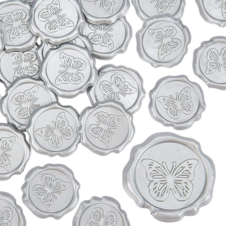 Butterfly Wax Seal Stickers Silver 25pcs Adhesive Wax Seals Decorative Stamp Stickers Envelope Stickers Silver for Decor Wedding Invitation Envelopes