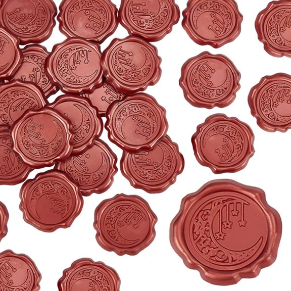Adhesive Wax Seal Stickers 25PCS Moon Stars Self-Adhesive Seals Decorative Stamp for Envelopes Wedding Invitations Craft Scrapbook Party Gift - Red
