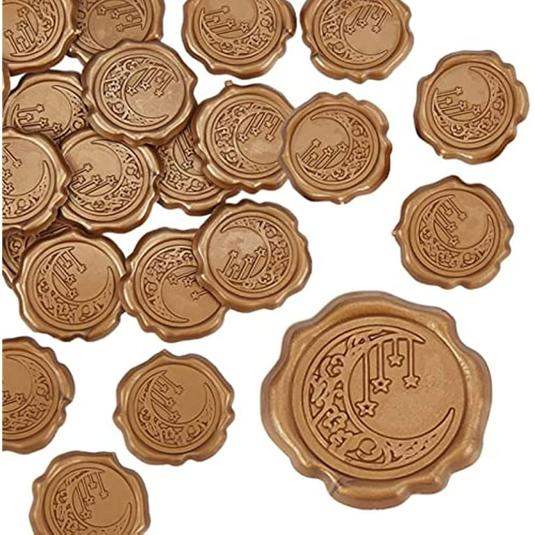 Adhesive Wax Seal Stickers 25PCS Moon Stars Self- Adhesive Wax Seals  Decorative Stamp Stickers Envelope Stickers for Decor Wedding Invitation  Envelopes Scrapbook Party Gift-Dark Goldenrod 