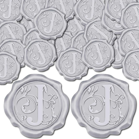 Adhesive Wax Seal Stickers Envelope Seal Decoration For Craft Scrapbook DIY Gift Silver Color Letter J 30mm 100pcs/box