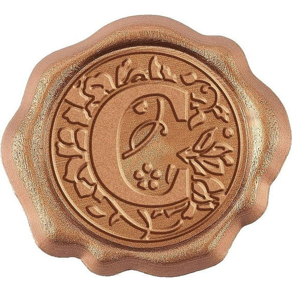 Adhesive Wax Seal Stickers Initial 25Pcs Floral Self- Adhesive Wax Seals Gold Decorative Stamp Stickers Envelope Stickers for Wedding Invitation Christmas Xmas Halloween-Letter C Alphabet