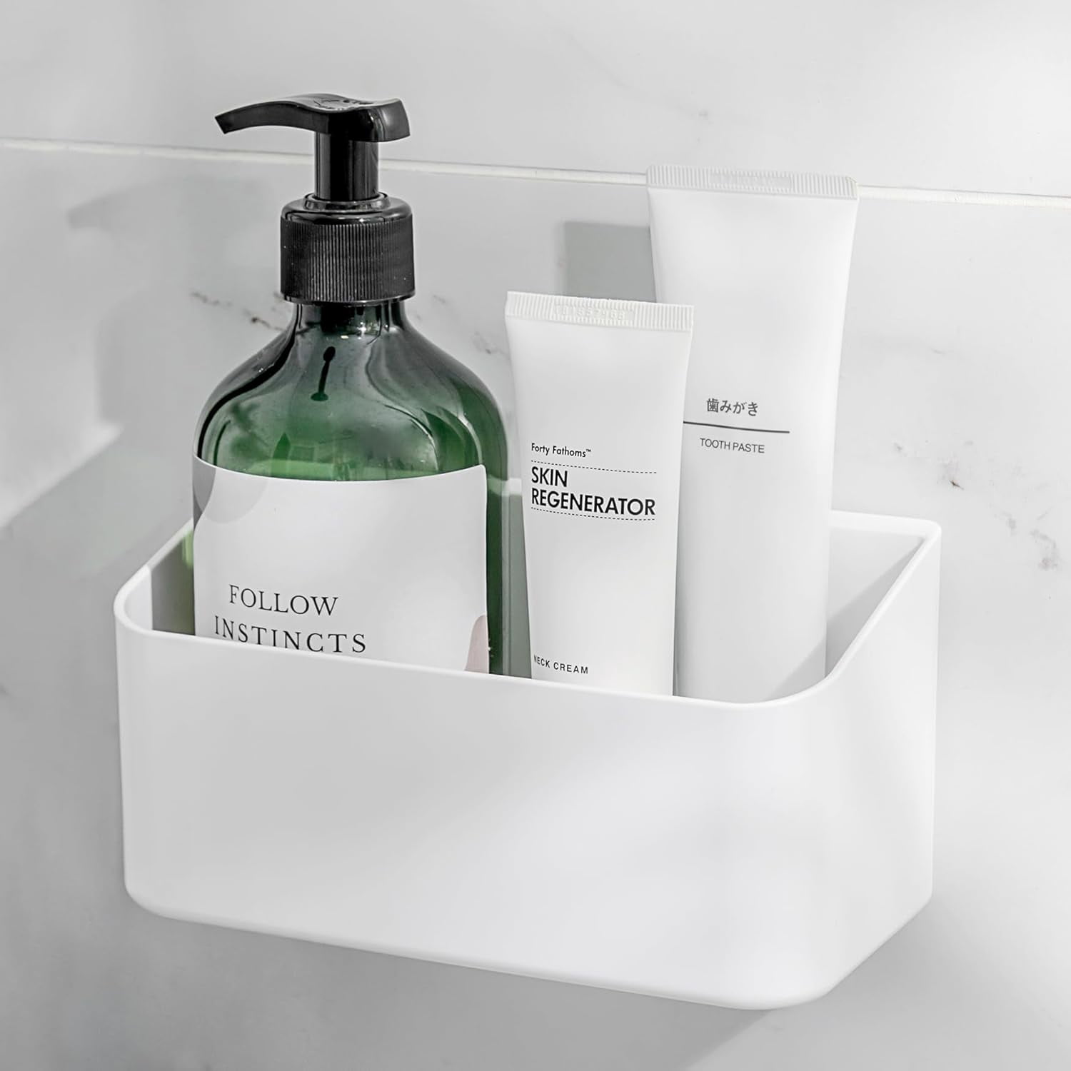 Adhesive White Shower Caddy, Bathroom Shelf Organizer, No-Drilling Wall ...