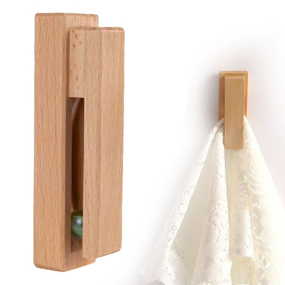Adhesive Wooden Towel Hooks - No Drill Wall Mounted Towel Racks For Bathroom, Kitchen & Bedroom, Rustic Style Damage-Free Home Decor