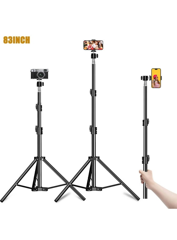 Adhino 83" Upgraded Phone Tripod: Solid, Travel-Friendly, Compatible with iPhone Android, Seamless Integration with Top Brands - Apple, Samsung, Huawei, Xiaomi. Perfect for Selfies and More, Black