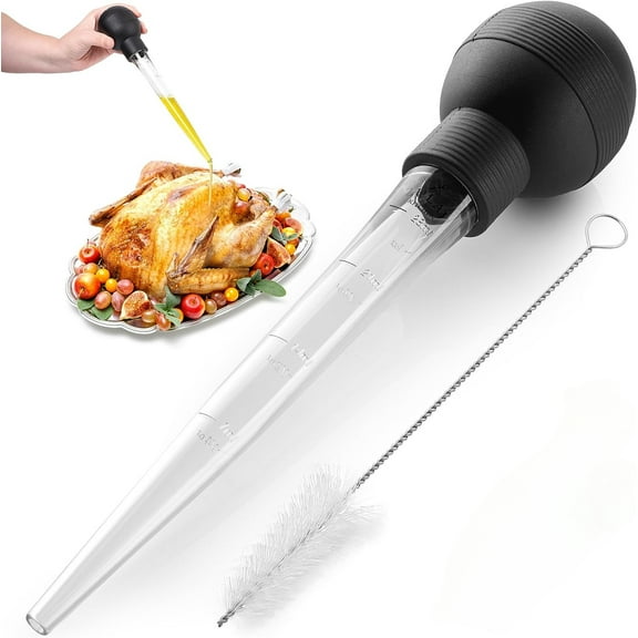 Adhiper Food-Grade Syringe Baster with Cleaning Brush for Cooking, Perfect for Butter Drippings, Glazes, and Roasting Juices in Poultry (Black)